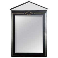 Lucite, Brass and Black Modern Art Deco Glass Mirror in Style Hollywood Regency