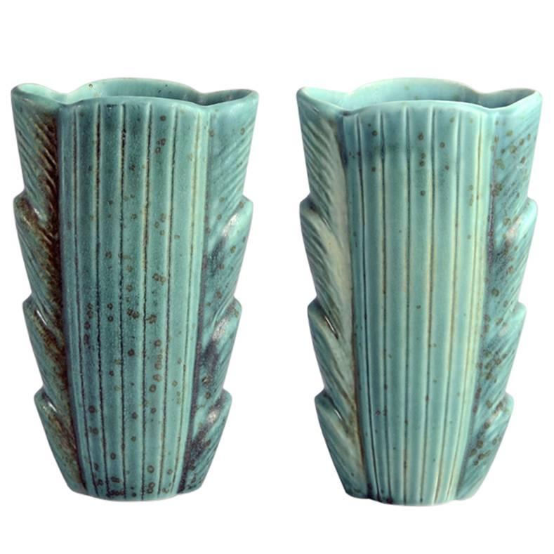 Pair of Art Deco Stoneware Vases by Gunnar Nylund for Rorstrand, 1930s-1940s For Sale