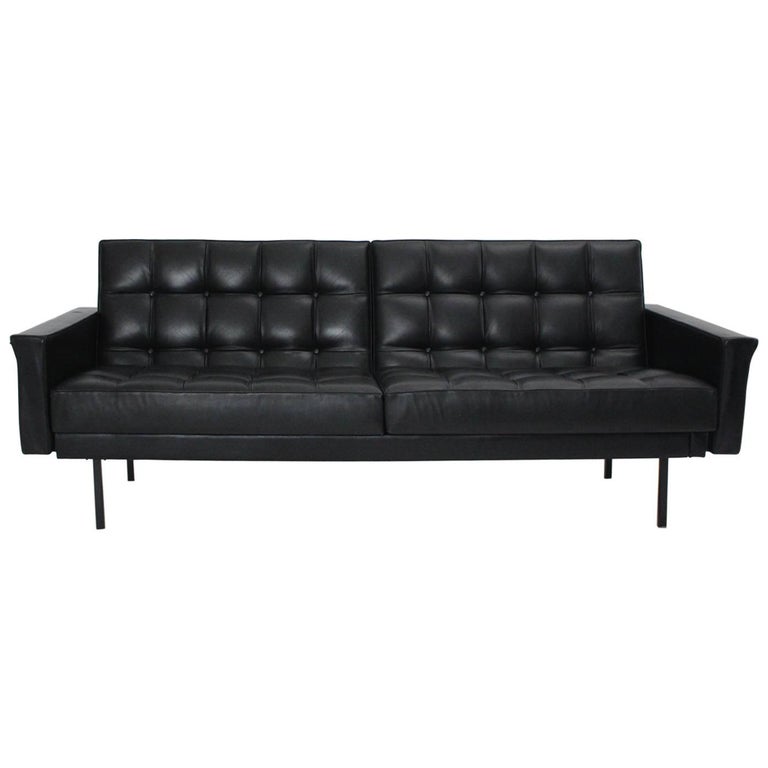 Mid Century Modern Black Vintage, Vintage Black Leather Sofa