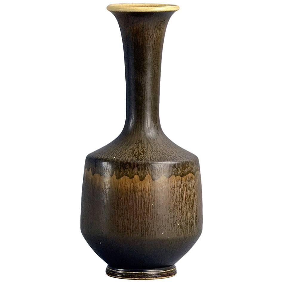 Unique Vase with Brown Haresfur Glaze by Berndt Friberg for Gustavsberg, 1966 For Sale