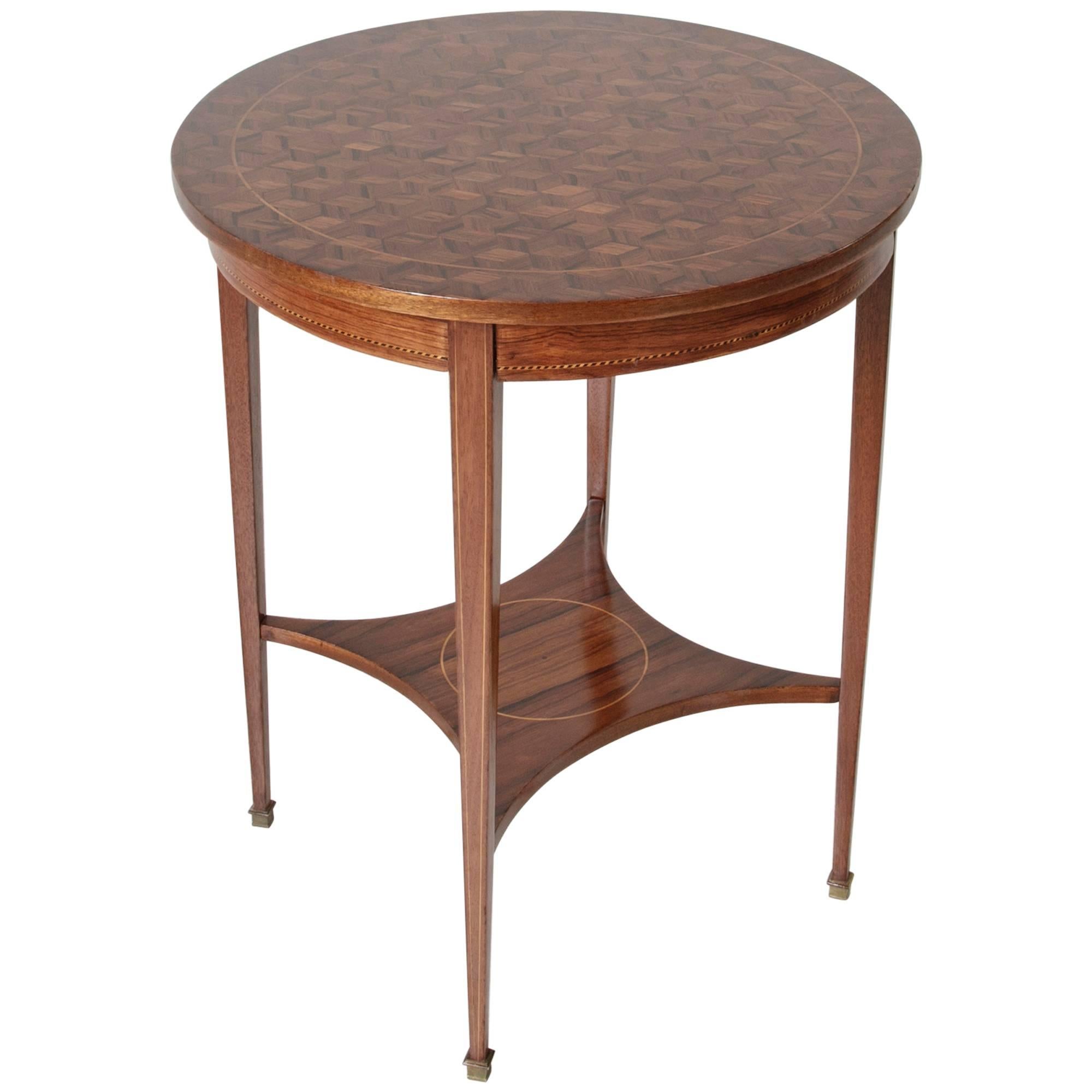 French Art Deco Period Louis XVI Style Rosewood Marquetry Gueridon Side Table