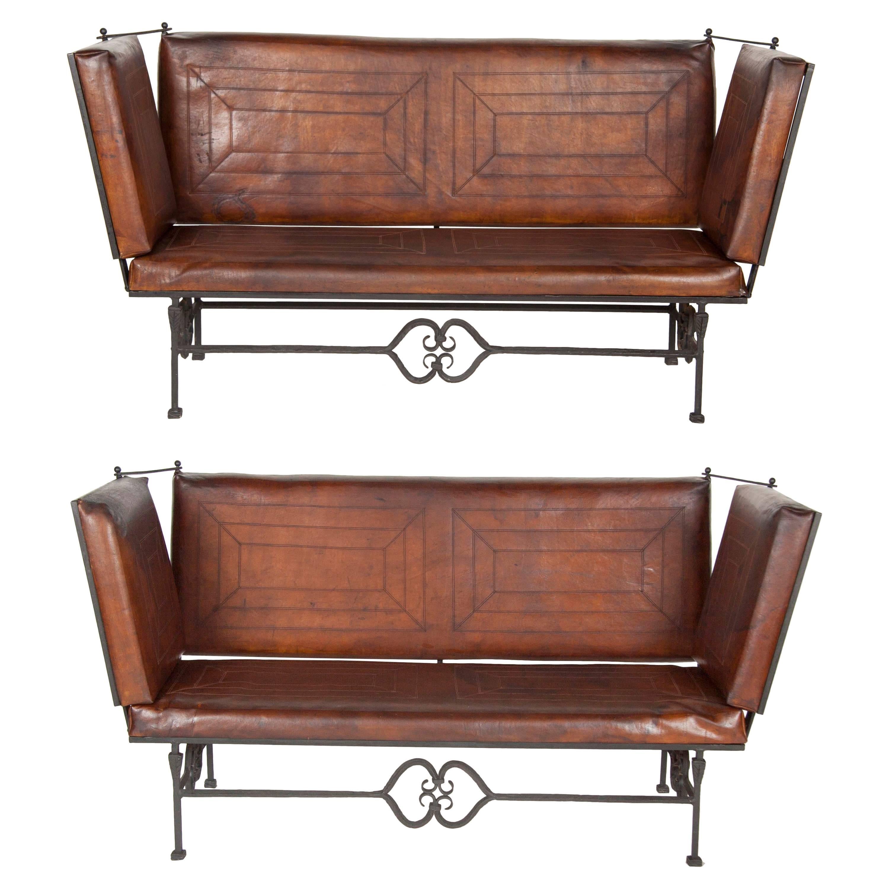 Pair of Early 20th Century Leather Knole Form Sofa