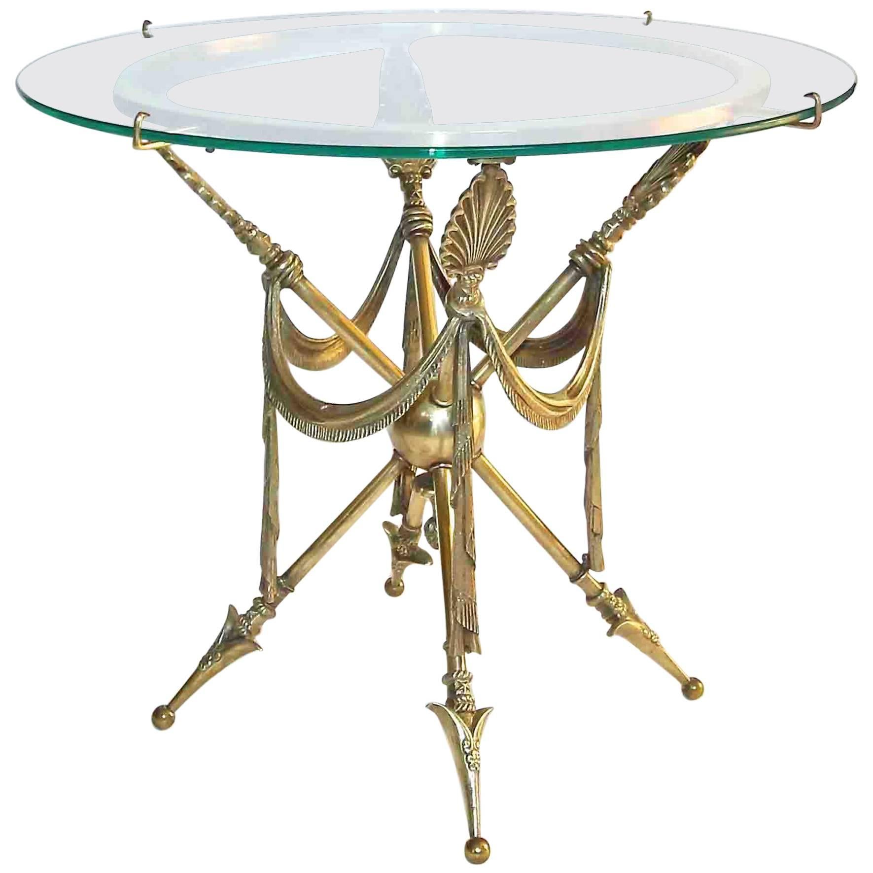 French Arrow Swag Neoclassic Brass End or Side Table