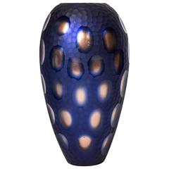 Murano "Battuto" Glass Vase in Midnight Blue by Vittorio Ferro