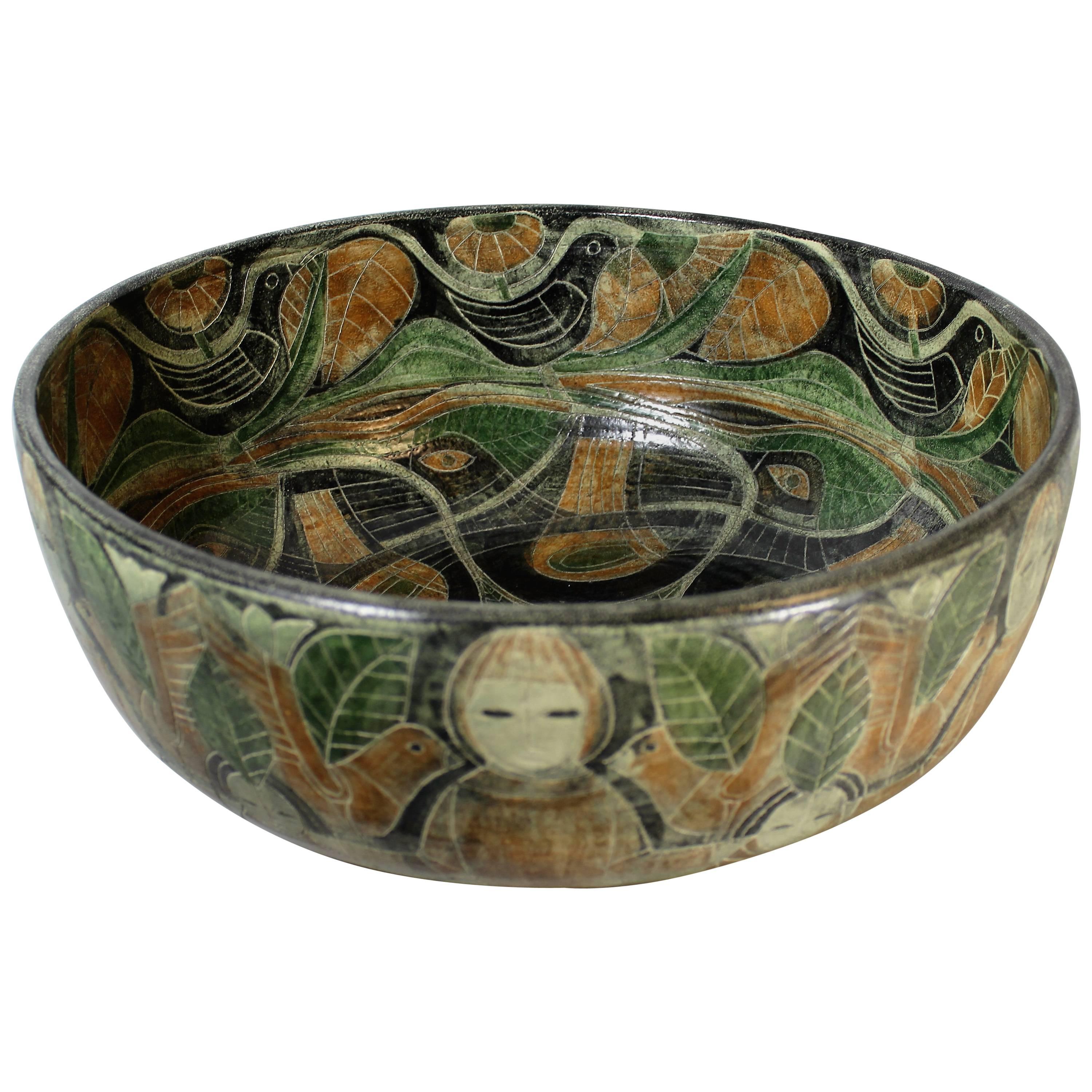 Theo and Susan Harlander Brooklin Pottery Monumental Mid-Century Cubist Bowl For Sale