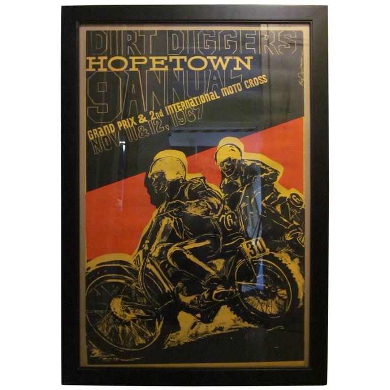 Vintage Hopetown GrandPrix Moto Cross Motorcycle Poster For Sale at 1stdibs
