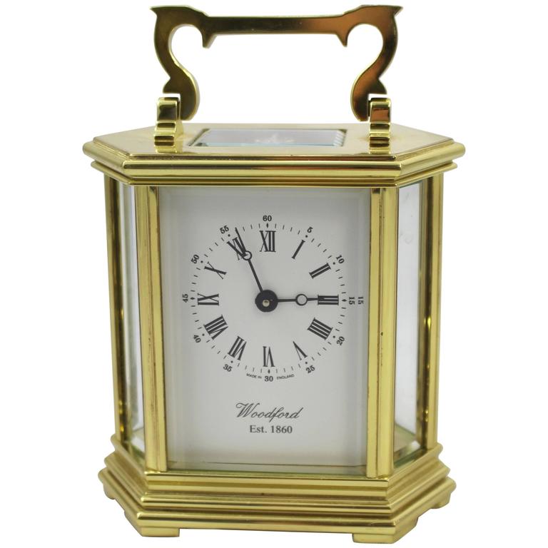 Woodford England Hexagonal GoldPlated Mechanical Carriage Clock at 1stDibs