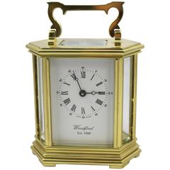 Woodford England Hexagonal Gold-Plated Mechanical Carriage Clock