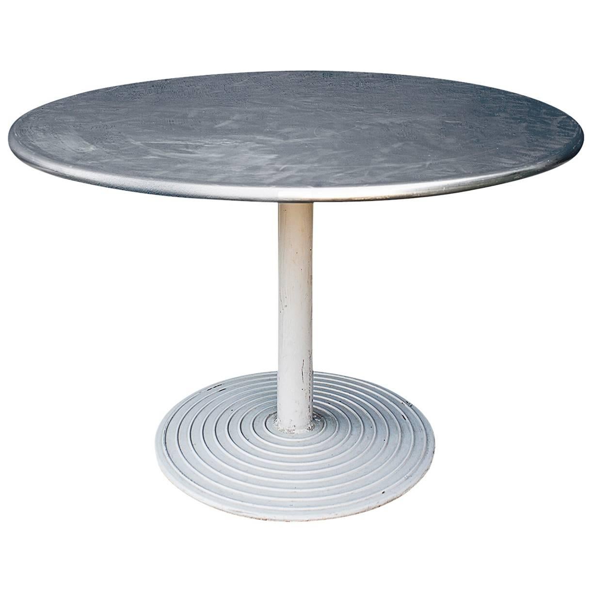Round Stainless Cafe Table on Cast Aluminum Base, circa 1960s