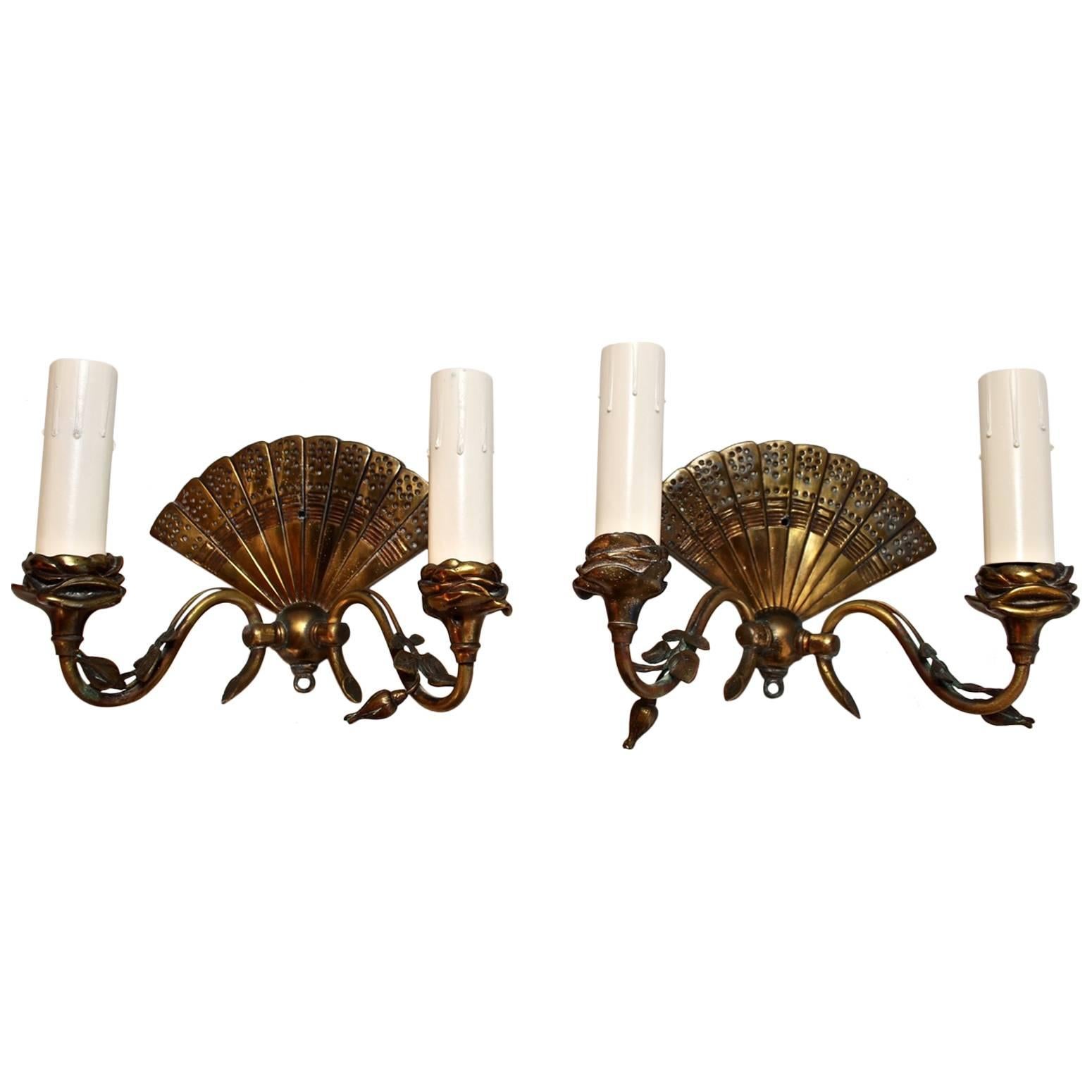 Beautiful and Elegant Pair of Flower and Fans Sconces