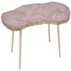 Rose Quartz and Brass Side Table