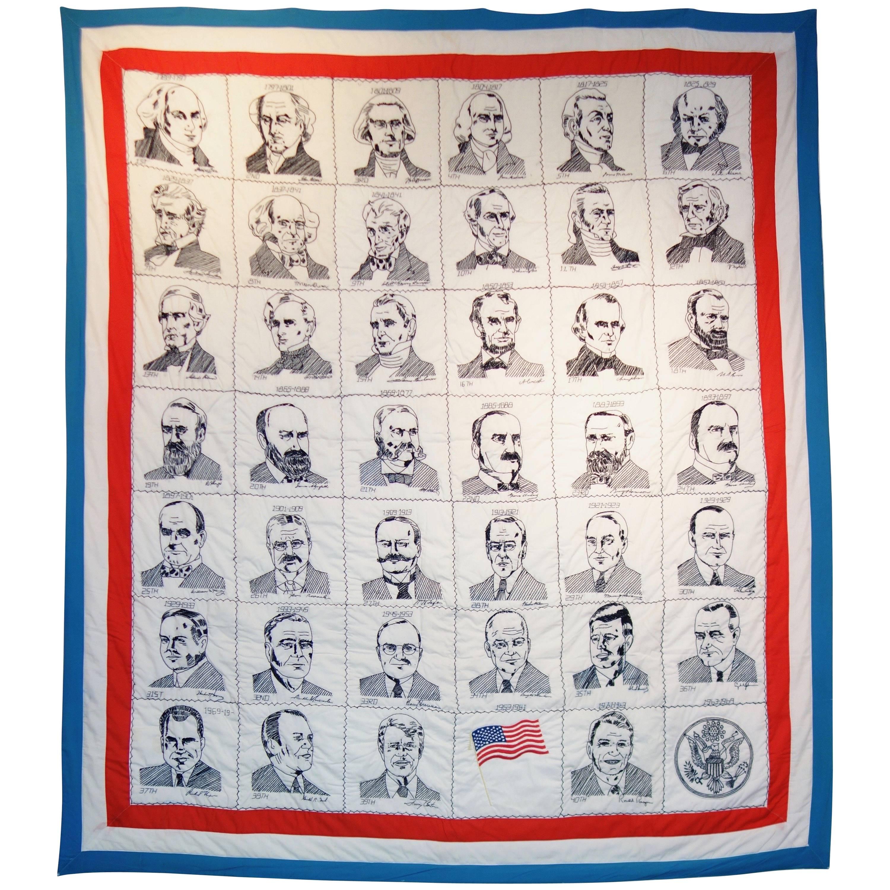 Hand Embroidered Presidential Quilt, circa 1980