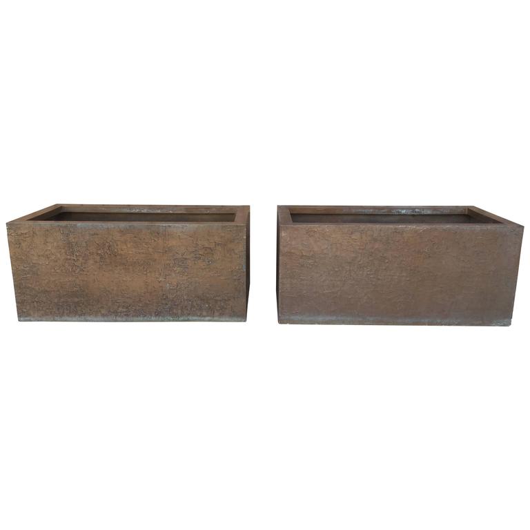 Pair of Large Rectangular Bronze Planters by Forms and Surfaces, 1970s