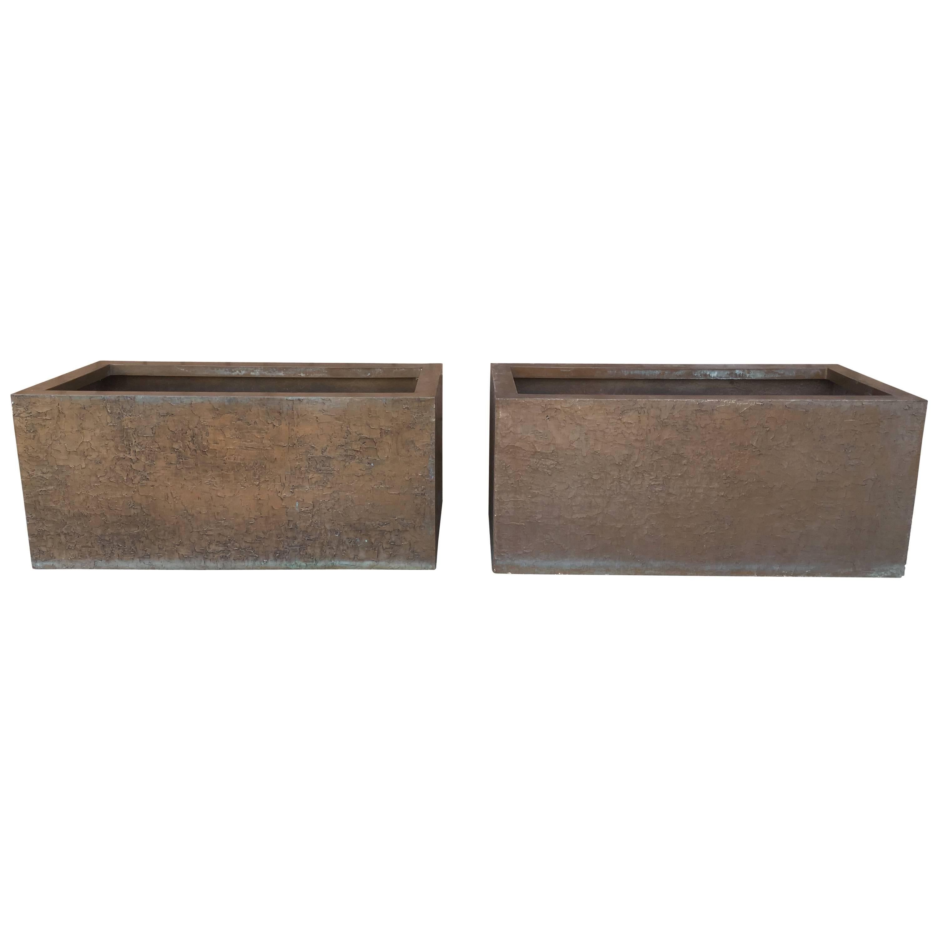 Pair of Large Rectangular Bronze Planters by Forms and Surfaces, 1970s