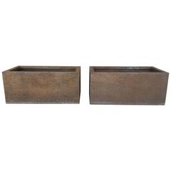 Retro Pair of Large Rectangular Bronze Planters by Forms and Surfaces, 1970s