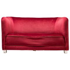 1930s Red Velvet Sofa by Ole Wanscher for Fritz Hansen 6