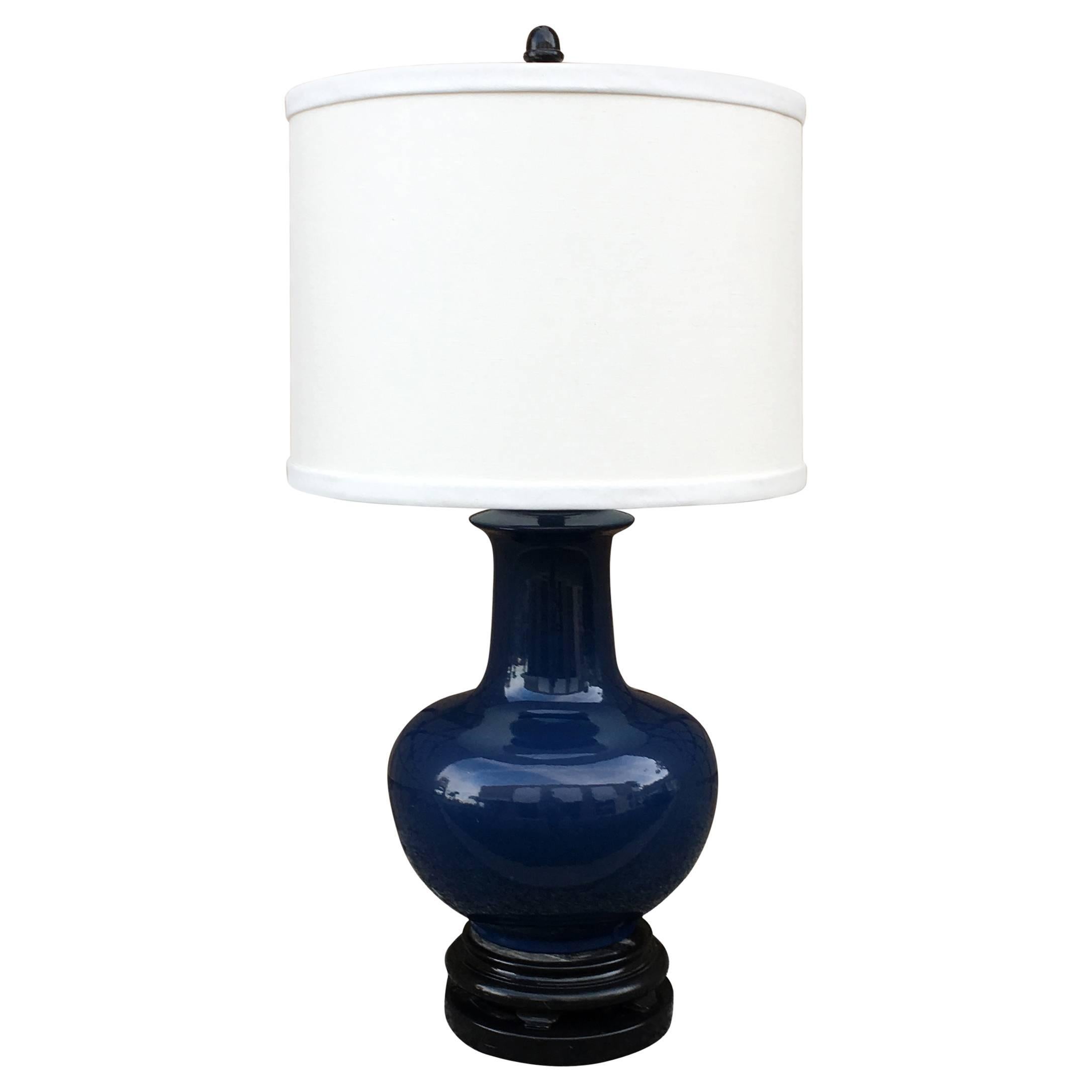 Large Indigo Ceramic 1960s Mid-Century Modern Stylish Living Room Table Lamp