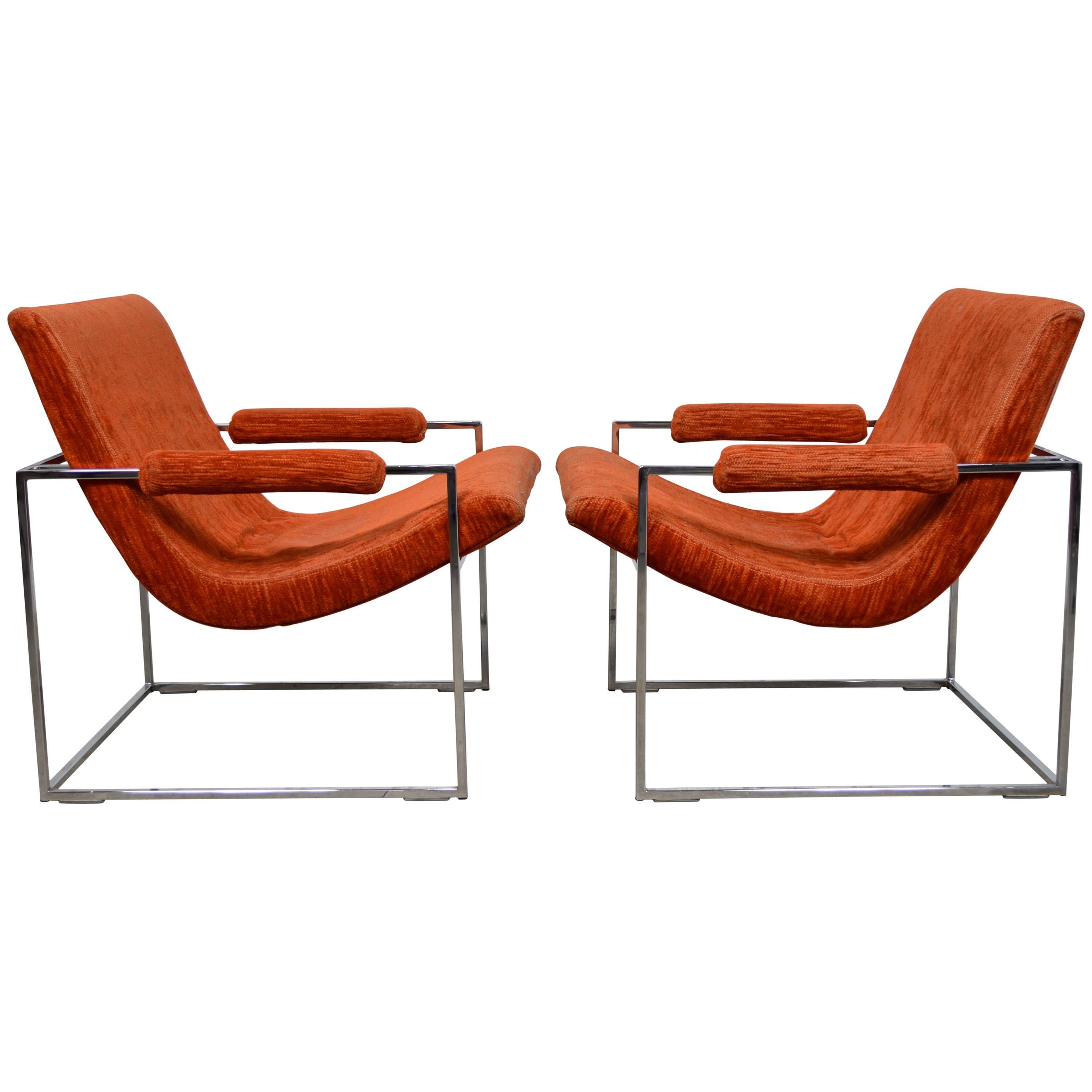 Milo Baughman Chrome Scoop Lounge Chairs