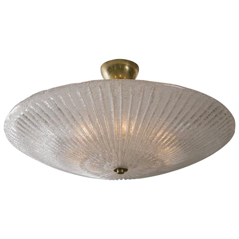 Large Murano Blown Reeded Ceiling Fixture, pairs available For Sale at