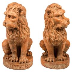 Pair of Baroque Style Terra Cotta Lions
