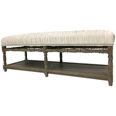 21st Century Contemporary Drift Wood & Silver Metallic Upholstered Wood Bench
