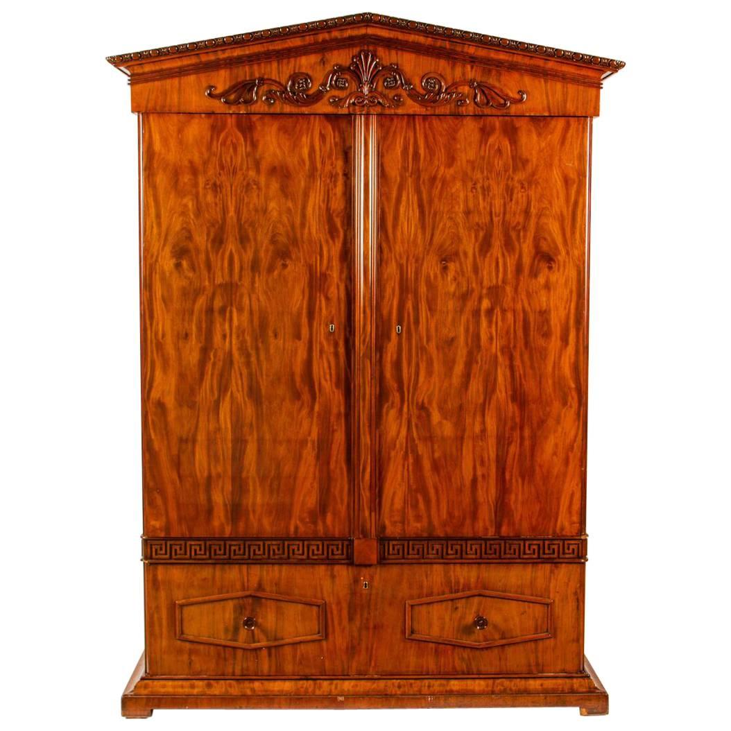 Swedish Neoclassical Carved Mahogany Armoire, circa 1820 For Sale
