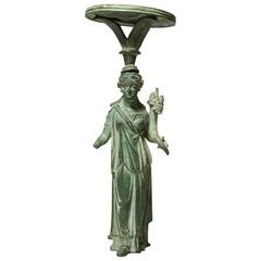 Antique Roman Bronze Lamp Stand Depicting the Goddess Fortuna