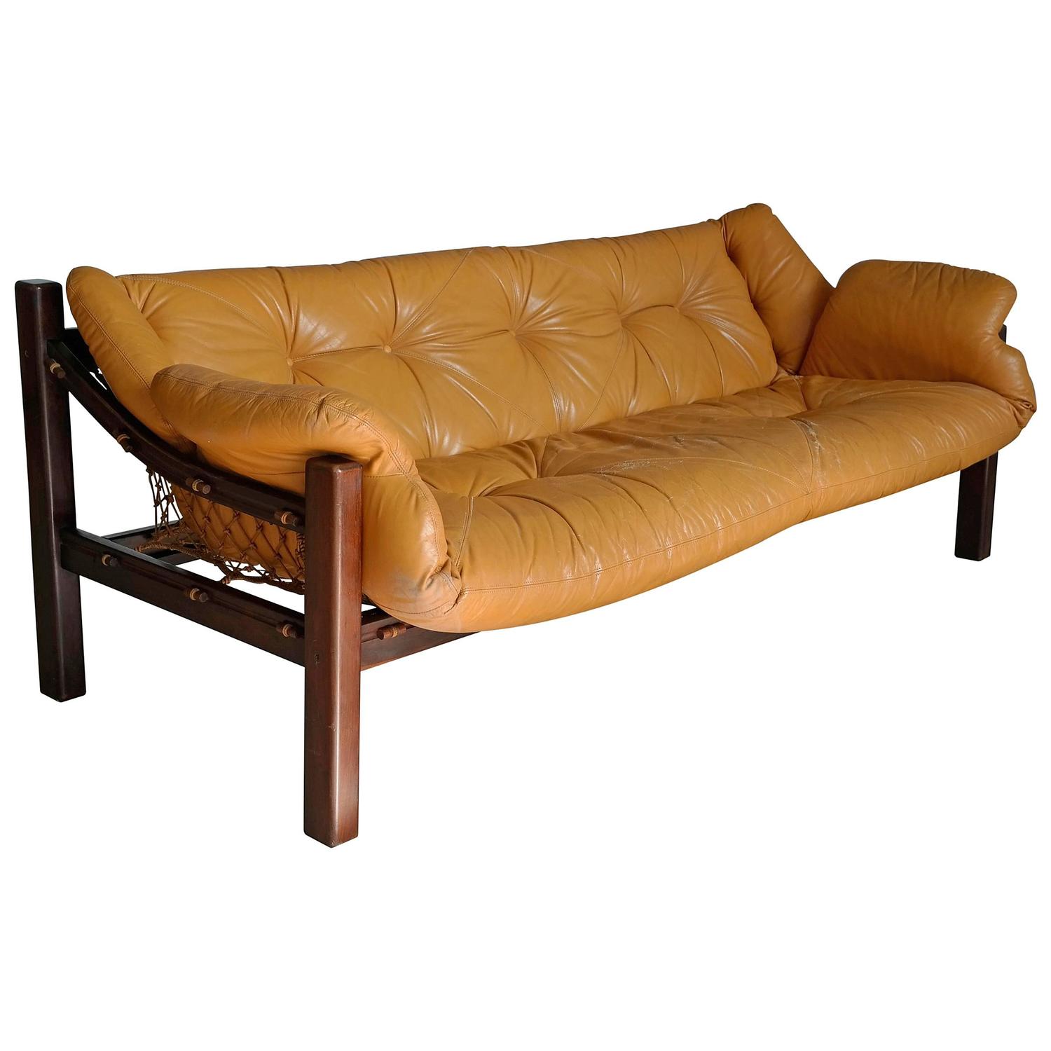 Brazilian Jacaranda and Leather Sofa by Jean Gillon for Italma