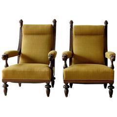 Very Rare Pair of 19th Century Slope Back Oak Armchairs by Thorvald Bindesbøll