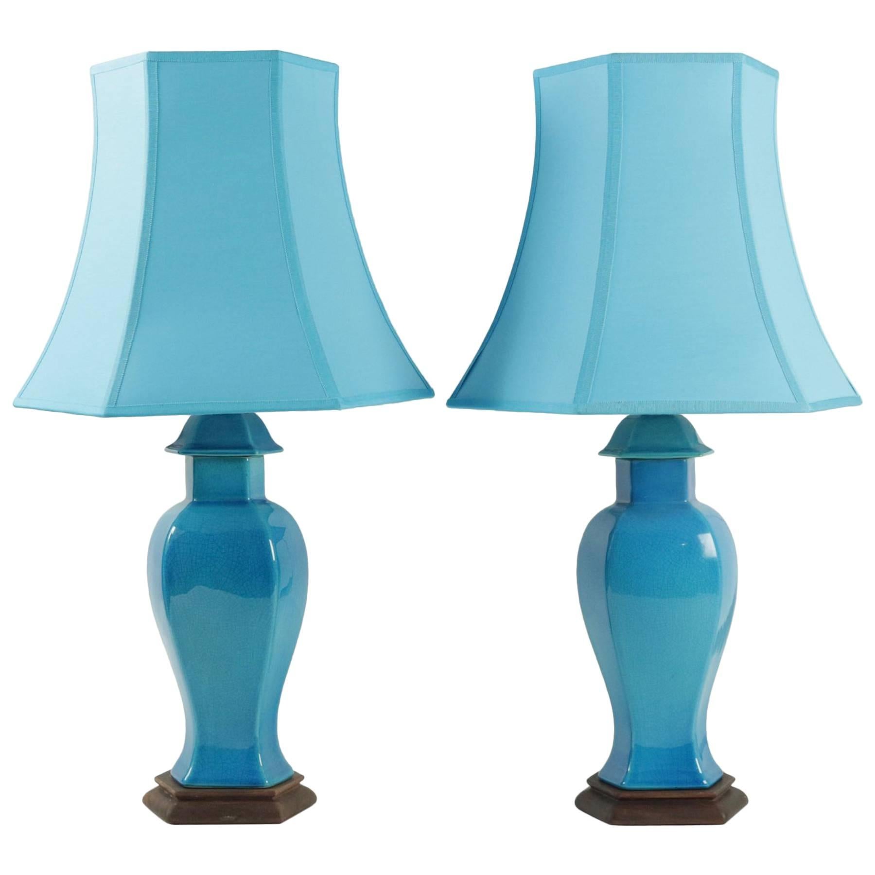 Pair of Blue Lamps in Pottery from the 19th Century, Chinese