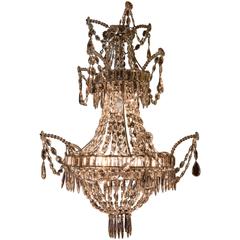 Antique French Late 18th Century Iron and Crystal Basket Chandelier, circa 1795