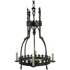 Hanging Lamp in the Gothic Style in Wrought Iron, Beginning of the 20th Century 