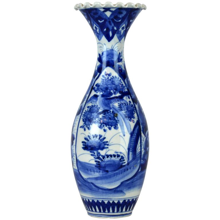 18th or 19th Century Japanese Arita Blue and White Bottle Vase with
