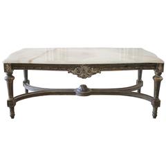 Antique Large 20th Century Louis XVI Style Coffee Table with Marble Top