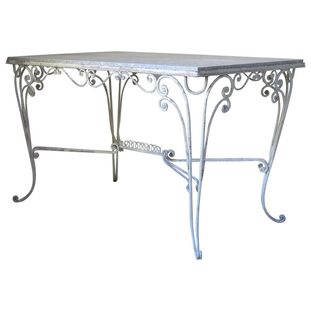 French Iron and Stone Top Dining Table, circa 1950s For Sale