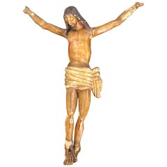 Geschnitzter Holz aus dem 18. Jahrhundert, der Christus am Kreuz repräsentiert