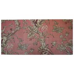 Antique Birds and Roses Dusty Pink Linen Textile on Stretcher French 19th century