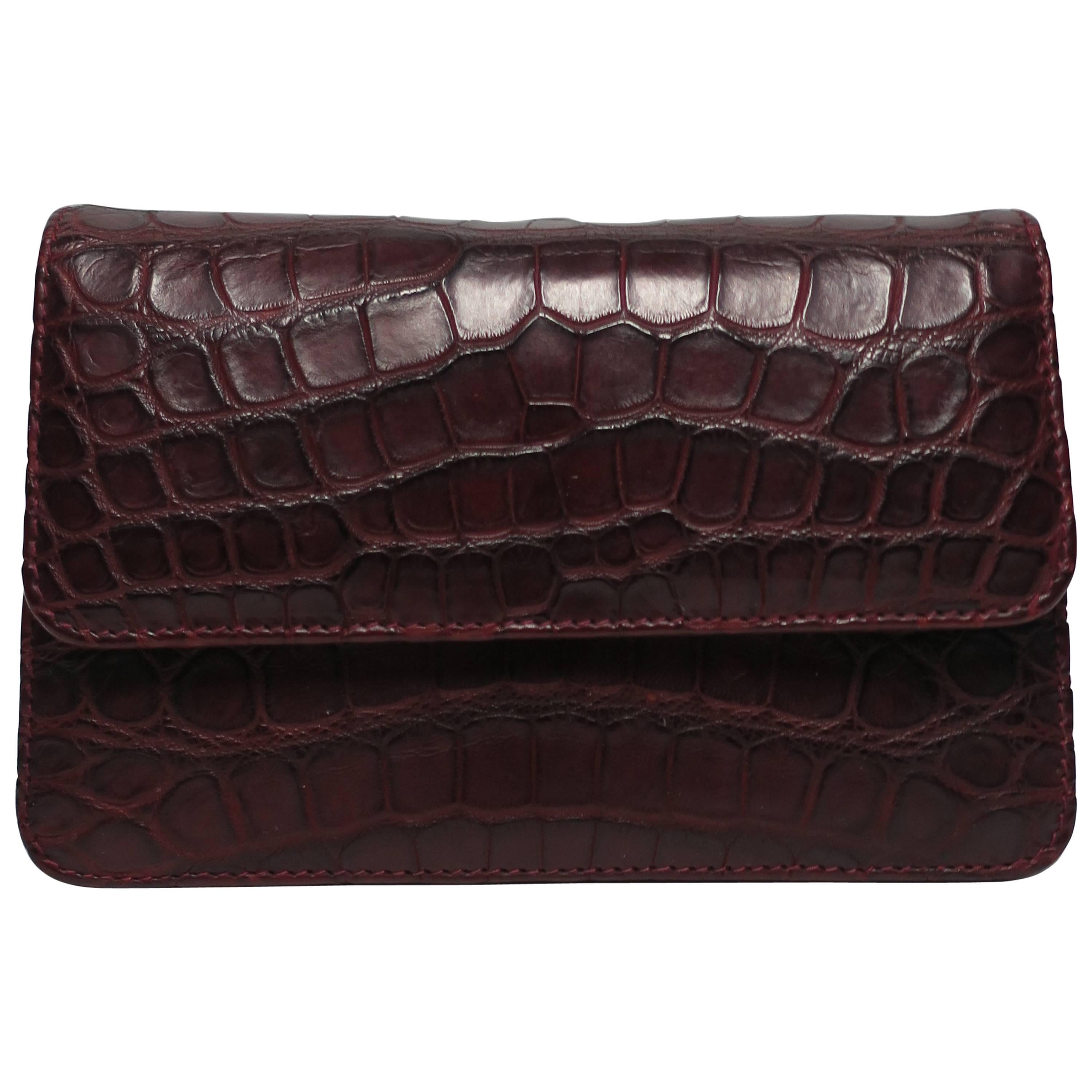 Italian Leather Crocodile Embossed Burgundy Red Handbag