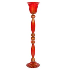 Rote Stehlampe aus mundgeblasenem Murano-Glas mit Goldverzierungen 1980er Jahre Italien