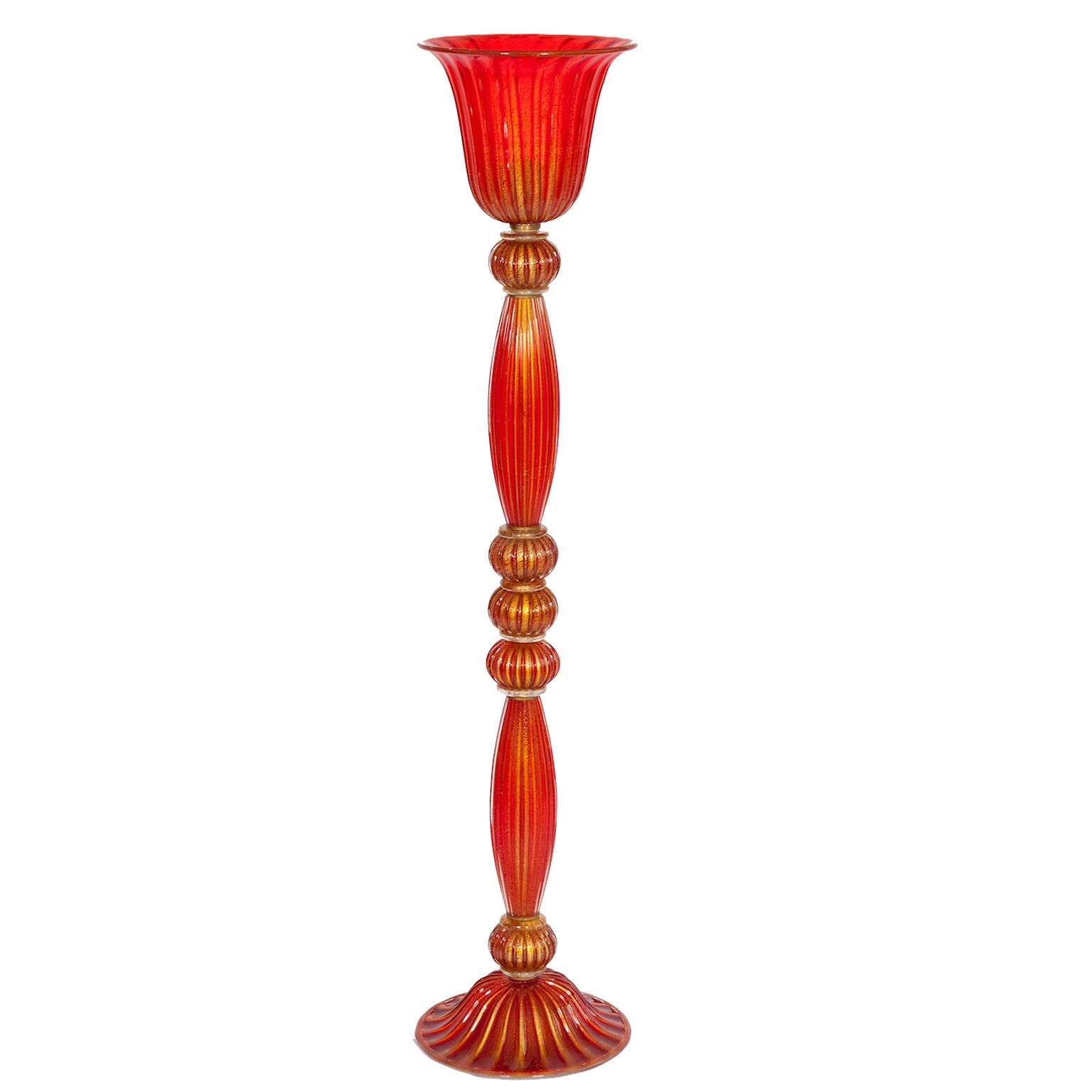 Italian Floor Lamp in blown Murano Glass curly Brown and clear elements