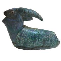 Italian Glazed Terracotta Ibex Pottery Sculpture, 1960