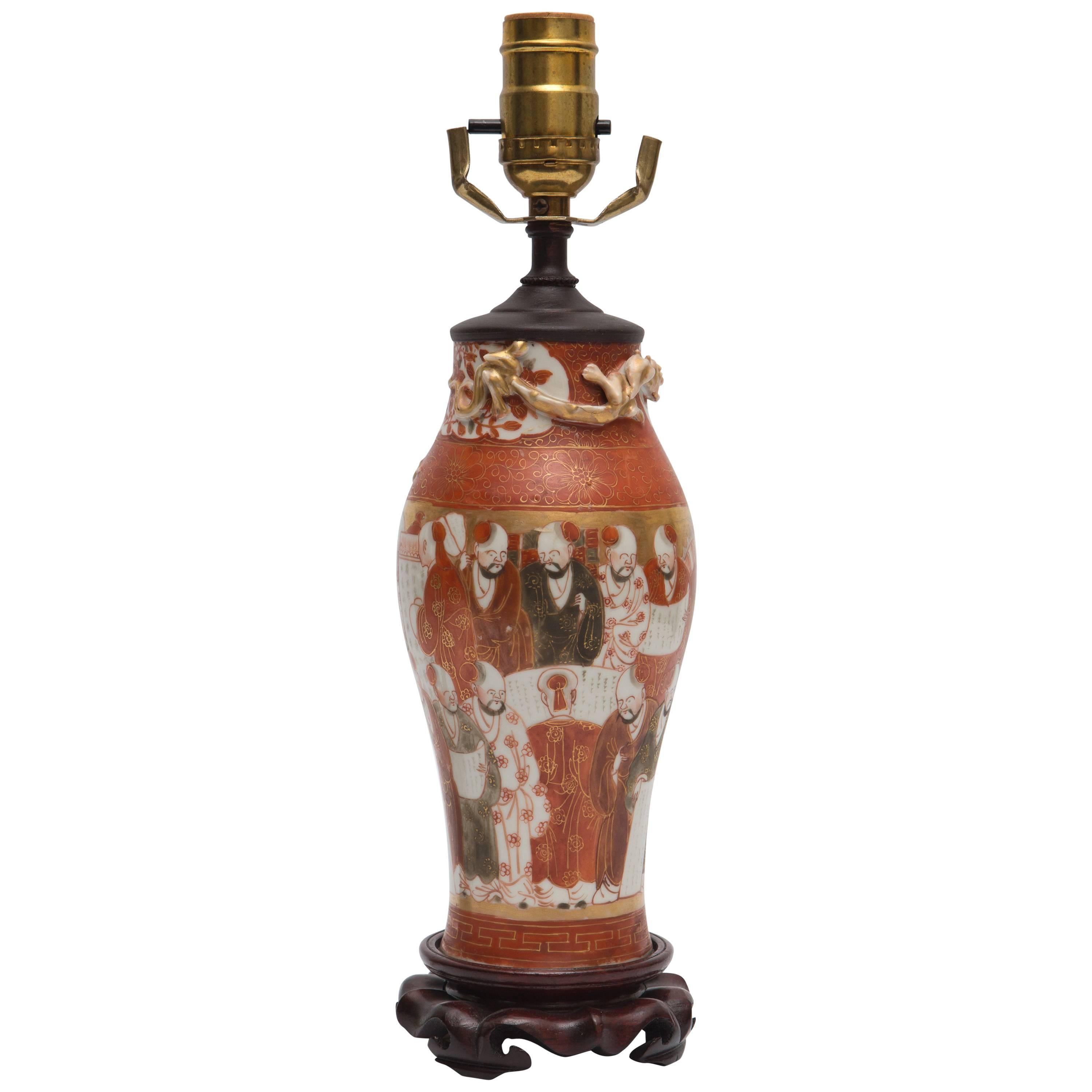 19th Century Canton Porcelain Lamp on Rosewood Base For Sale