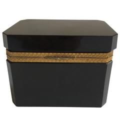 Antique French Black Opaline Box Brass Ormolu Trim