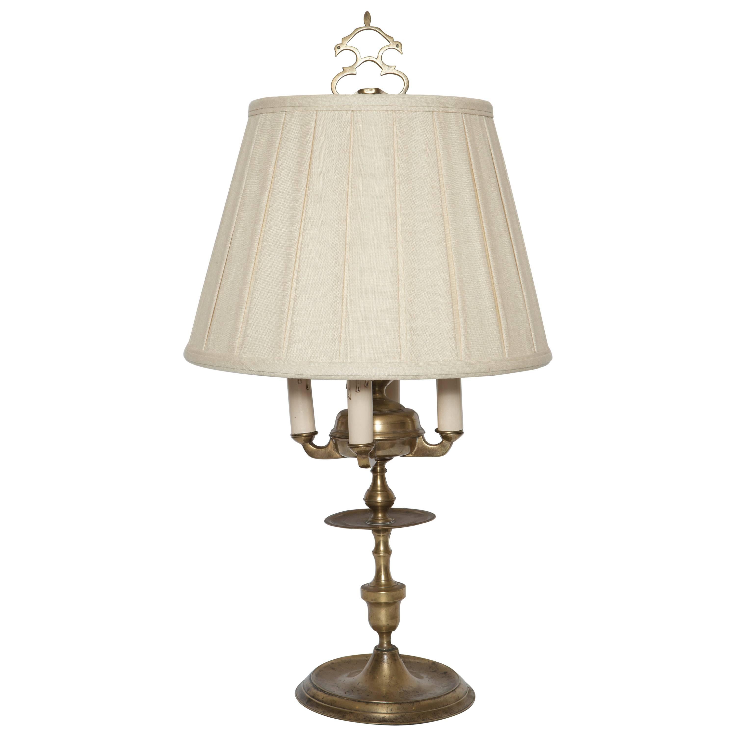 19th Century Brass Candelabra Lamp with Shade  For Sale