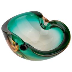Green Murano Glass Bowl Attributed to Flavio Poli for Seguso d'Arte, circa 1960