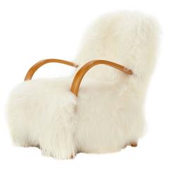 "Yeti' Used Mid-Century Armchair in Long Haired Icelandic Blond Sheepskin
