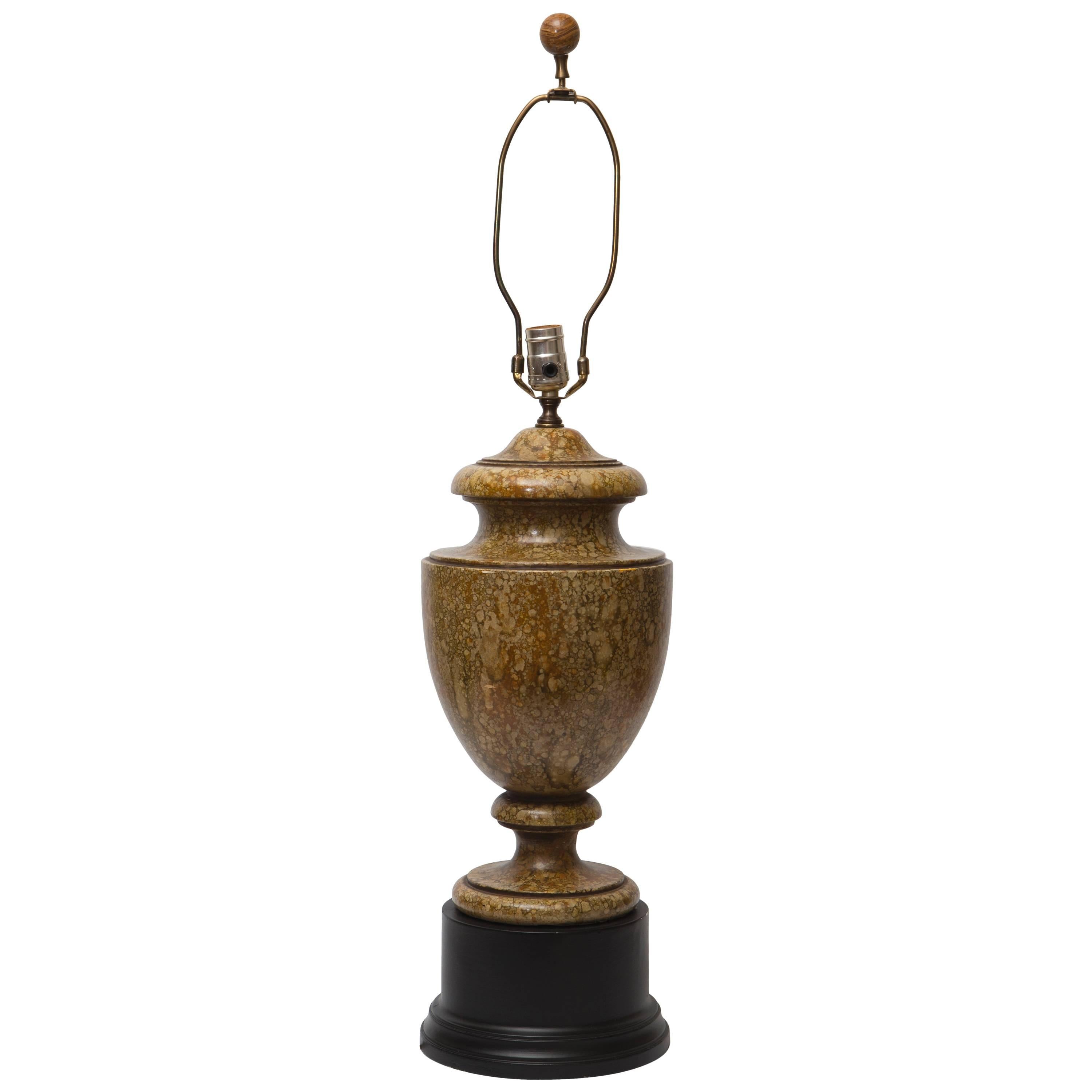 Faux Marble Lamp in Urn Form on Black Base For Sale