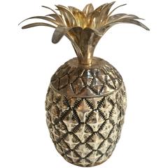 Vintage French Pineapple Ice Bucket Hammered Metal, 1970