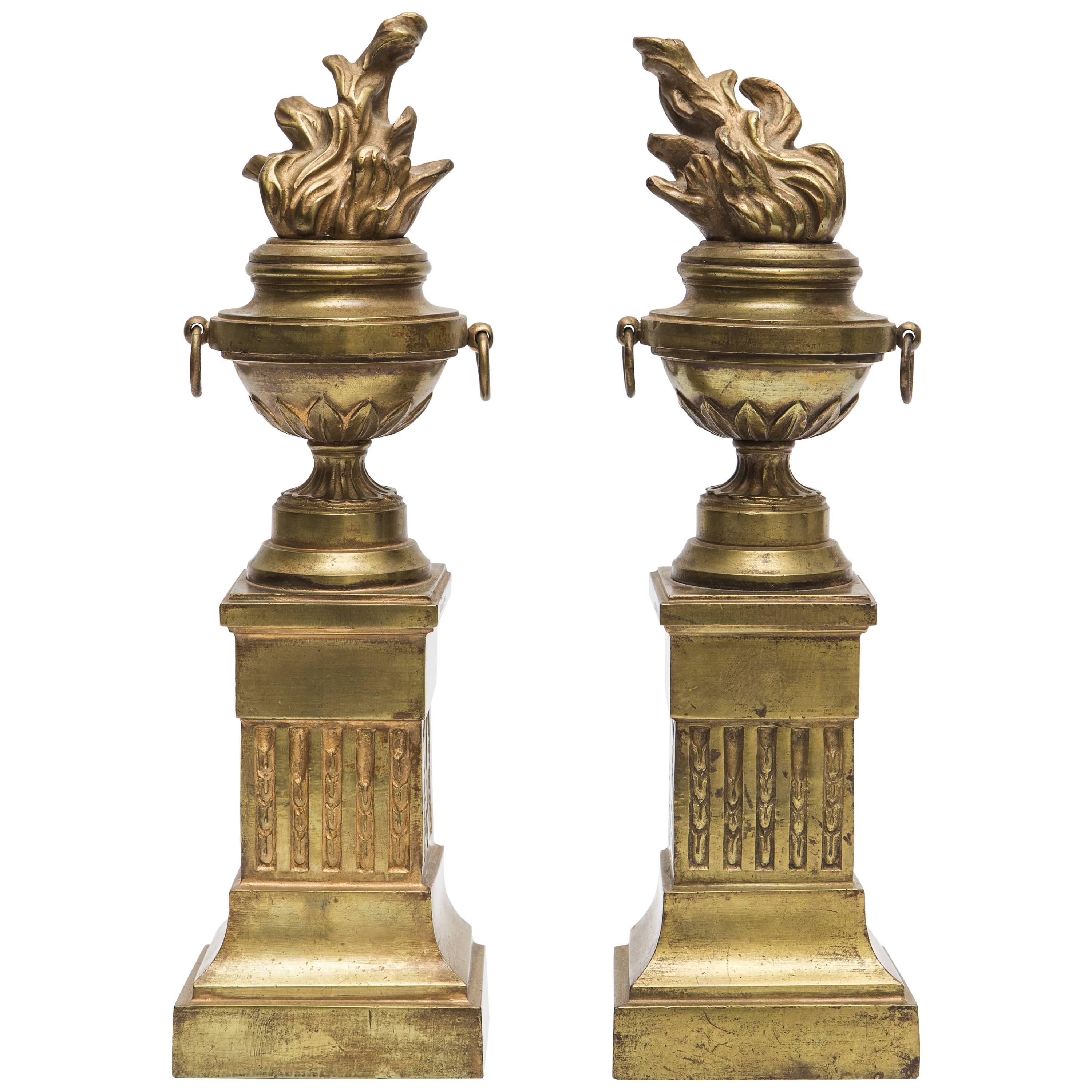 19th Century Brass Flame Torch Bookends