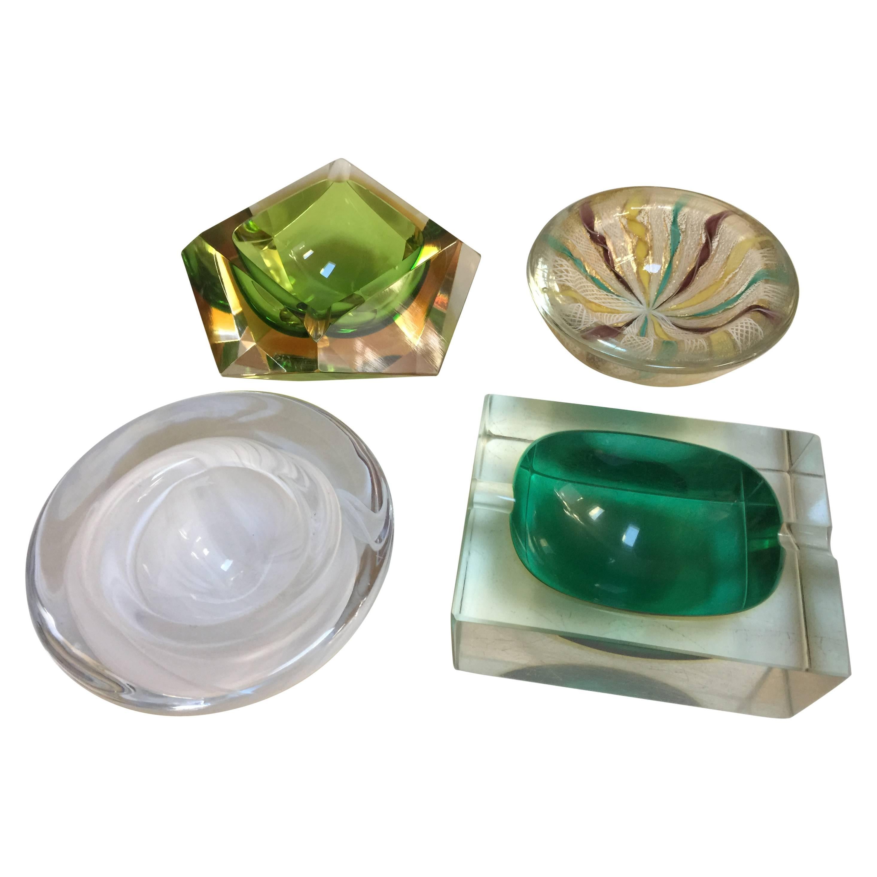 Collection of Four Murano Glass Ashtrays Bowls Sommerso, 1960s
